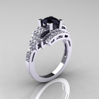 Modern Edwardian 14K White Gold 1.0 Carat Black and White Diamond Ring R202-14KWGDBD-1