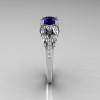 Classic 18K White Gold 1.0 CT Blue Sapphire Diamond Solitaire Wedding Ring R203-18KWGDBS-3