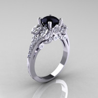 Classic 10K White Gold 1.0 CT Black and White Diamond Solitaire Wedding Ring R203-10KWGDBD-1