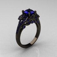 Classic 14K Black Gold 1.0 CT Blue Sapphire Blazer Wedding Ring R203-14KBGBS-1