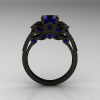 Classic 14K Black Gold 1.0 CT Blue Sapphire Blazer Wedding Ring R203-14KBGBS-2