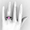 Classic French 14K Black Gold 3.0 Carat Light Pink Sapphire Black Diamond Solitaire Wedding Ring R401-14KBGBDLPS-5