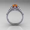 Classic French 14K White Gold 1.0 Carat Orange Sapphire Diamond Lace Ring R175-14WGDOS-2