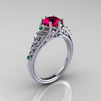 Classic French 10K White Gold 1.0 Carat Ruby Emerald Lace Ring R175-10WGER-1