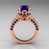 Classic French 14K Rose Gold 3.0 Carat Blue Sapphire Solitaire Wedding Ring R401-14KRGBS-2