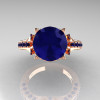 Classic French 14K Rose Gold 3.0 Carat Blue Sapphire Solitaire Wedding Ring R401-14KRGBS-4