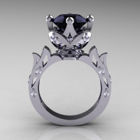 Modern Antique 10K White Gold 3.0 Carat Black and White Diamond Solitaire Wedding Ring R214-10KWGDBD-1