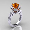 Modern Antique 10K White Gold 3.0 Carat Orange Sapphire Diamond Solitaire Wedding Ring R214-10KWGDOS-2