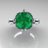 Modern Antique 10K White Gold 3.0 Carat Emerald Solitaire Wedding Ring R214-10KWGEM-4