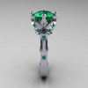 Modern Antique 10K White Gold 3.0 Carat Emerald Solitaire Wedding Ring R214-10KWGEM-3