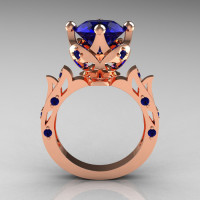 Modern Antique 10K Rose Gold 3.0 Carat Blue Sapphire Solitaire Wedding Ring R214-10KRGBS-1