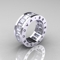 Mens Modern 10K White Gold Simulation Diamond CZ Channel Cluster Infinity Wedding Band R174-10WGSDCZ-1