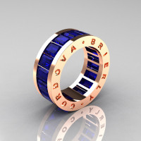 Mens Modern 10K Rose Gold Blue Sapphire Channel Cluster Infinity Wedding Band R174-10RGBS-1