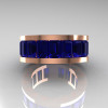 Mens Modern 10K Rose Gold Blue Sapphire Channel Cluster Infinity Wedding Band R174-10RGBS-3