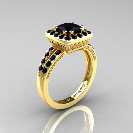 Classic 14K Yellow Gold 1.23 Carat Princess Black Diamond Solitaire Engagement Ring R220P-14KYGBD-1
