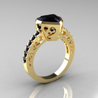 Classic 14K Yellow Gold 2.0 Carat Heart Black Diamond Bridal Ring R314-14KYGBD-1