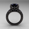 Modern Vintage 14K Black Gold 3.0 CT Black Diamond Wedding Ring Engagement Ring R302-BGBD-2