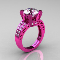 Modern Vintage 14K Pink Gold 3.0 CT White Sapphire Wedding Ring Engagement Ring R302-PGWS-1