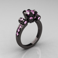 Modern Antique 14K Black Gold 1.0 Carat Ligh Pink Sapphire Flip Accent Bridal Solitaire Ring R227-14KBGLPS-1