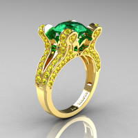 Themis - French Vintage 14K Yellow Gold 3.0 Emerald Yellow Sapphire Pisces Wedding Ring Engagement Ring Y228-14KYGYSEM-1