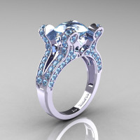 Anahit - French Vintage 14K White Gold 3.0 Aquamarine Pisces Wedding Ring Engagement Ring Y228-14KWGAQ-1