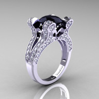 French Vintage 14K White Gold 3.0 CT Black and White Diamond Pisces Wedding Ring Engagement Ring Y228-14KWGDBD-1