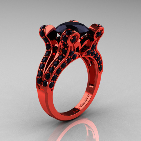Brunhilde – French Vintage 14K Red Gold 3.0 CT Black Diamond Pisces Wedding Ring Engagement Ring Y228-14KREGBD-1