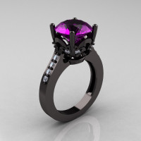 Classic 14K Black Gold 3.0 Carat Amethyst Diamond Solitaire Wedding Ring R301-14BGDAM-1