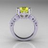 Modern Vintage 14K White Gold 3.0 Carat Yellow Topaz Diamond Solitaire Ring R102-14KWGDYT-2