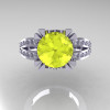 Modern Vintage 14K White Gold 3.0 Carat Yellow Topaz Diamond Solitaire Ring R102-14KWGDYT-3