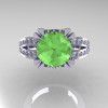 Modern Vintage 14K White Gold 3.0 Carat Green Topaz Diamond Solitaire Ring R102-14KWGDGT-3