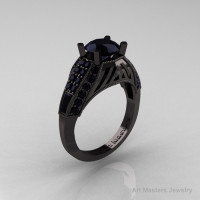Aztec Edwardian 14K Black Gold 1.0 CT Black Diamond Engagement Ring R001-14KBGBD-1