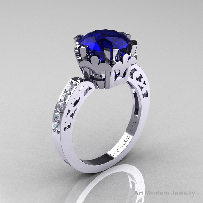 Modern engagement ring featuring square cut sapphire and diamonds - Durham  Rose