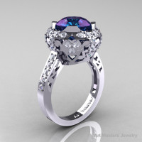 Modern Edwardian 14K White Gold 3.0 Carat Alexandrite Diamond Engagement Ring Wedding Ring Y404-14KWGDAL-1