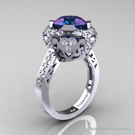 Modern Edwardian 14K White Gold 3.0 Carat Alexandrite Diamond Engagement Ring Wedding Ring Y404-14KWGDAL-1