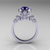 Classic Armenian 14K White Gold 1.0 Blue Sapphire Diamond Bridal Solitaire Ring R405-14KWGDBS-2