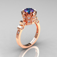 Classic Armenian 14K Rose Gold 1.0 Alexandrite Diamond Bridal Solitaire Ring R405-14KRGDAL-1