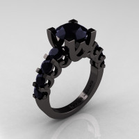 Modern Vintage 14K Black Gold 3.0 Carat Black DIamond Designer Wedding Ring R142-14KBGBD-1