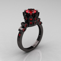 Exclusive Classic Armenian 14K Black Gold 1.0 Ruby Bridal Solitaire Ring R405-14KBGR-1