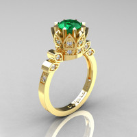 Classic Armenian 18K Yellow Gold 1.0 Emerald Diamond Bridal Solitaire Ring R405-18KYGDEM-1