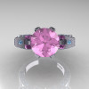French 14K White Gold 3.0 CT Light Pink Sapphire Aquamarine Engagement Ring Wedding Ring R382-14KWGAQLPS-3