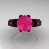 French 14K Black Gold 3.0 CT Pink Sapphire Engagement Ring Wedding Ring R382-14KBGPSS-3