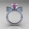 French 14K White Gold 3.0 CT Light Pink Sapphire Aquamarine Engagement Ring Wedding Ring R382-14KWGAQLPS-2