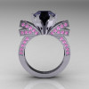 French 14K White Gold 3.0 CT Black Diamond Light Pink Sapphire Engagement Ring Wedding Ring R382-14KWGLPSBD-2