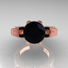 French 14K Rose Gold 3.0 CT Black Diamond Light Pink Sapphire Engagement Ring Wedding Ring R382-14KRGLPSBD-3