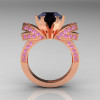 French 14K Rose Gold 3.0 CT Black Diamond Light Pink Sapphire Engagement Ring Wedding Ring R382-14KRGLPSBD-2