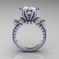 French Antique 14K White Gold 3.0 Carat White Agate Diamond Solitaire Wedding Ring Y235-14KWGDWA-1