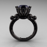French Antique 14K Black Gold 3.0 Carat Black Diamond Solitaire Wedding Ring Y235-14KBGBD-1