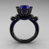 French Antique 14K Black Gold 3.0 Carat Blue Sapphire Solitaire Wedding Ring Y235-14KBGBS-2