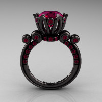 French Antique 14K Black Gold 3.0 Carat Red Garnet Solitaire Wedding Ring Y235-14KBGRG-1